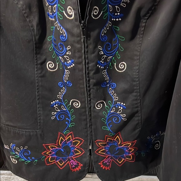 Koret cotton blend Black and Red Floral Embroidered Blazer size Large - Picture 7 of 9